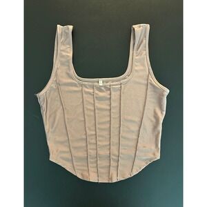 Bluebell Metallic Champagne Corset Crop Top Square Neck Shimmer Tank Medium 1430
